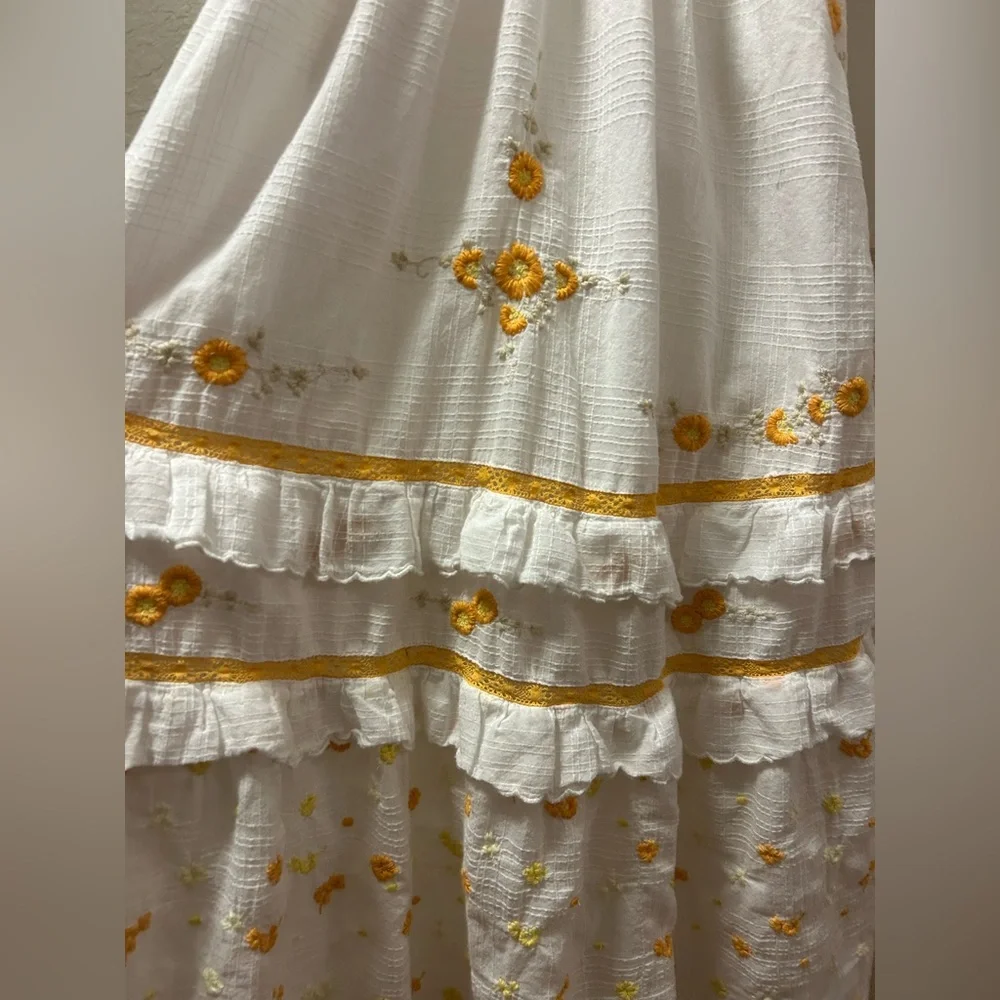 LoveShackFancy White Midi Dress with Yellow Floral Embroidery - Picture 4 of 9